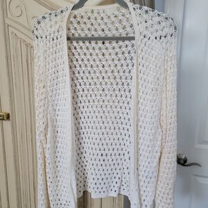 Open Knit Lightweight Cardigan Sweater - Cream
